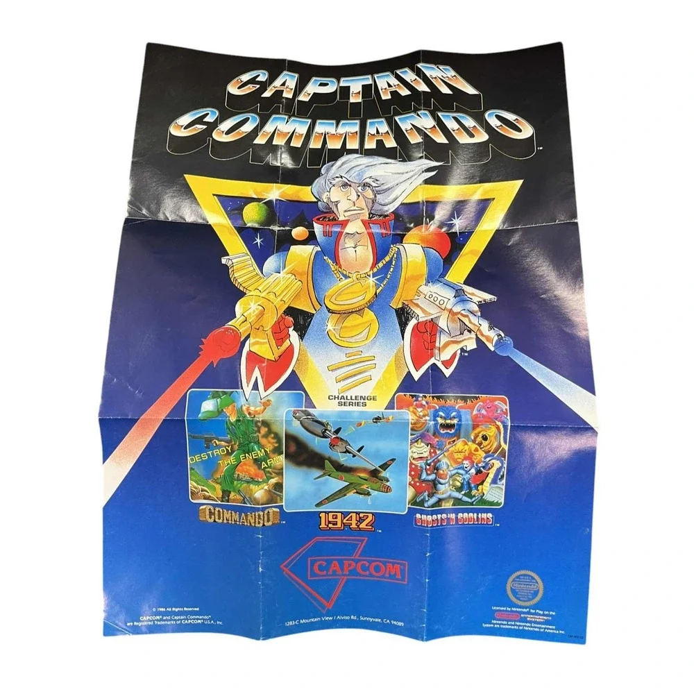 1986 NES Official Nintendo Captain Commando CAP-NES-US Poster Fold Out - DT
